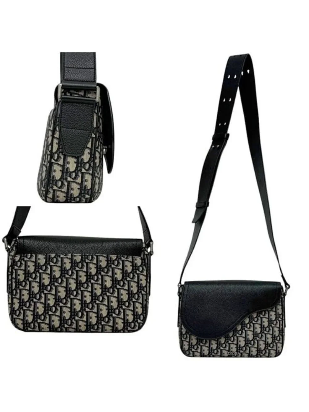 Dior Shoulder Bag Saddle Small Oblique Canvas Leather Black